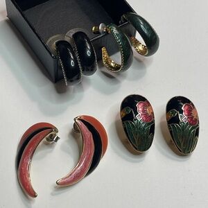Vintage Cloisonne Enamel Earrings Lot 4 pairs
